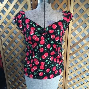 Pinup Cherries Peasant Top UK 14 US large Retro